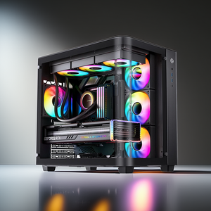 Computer case with RGB lighting on a dark background